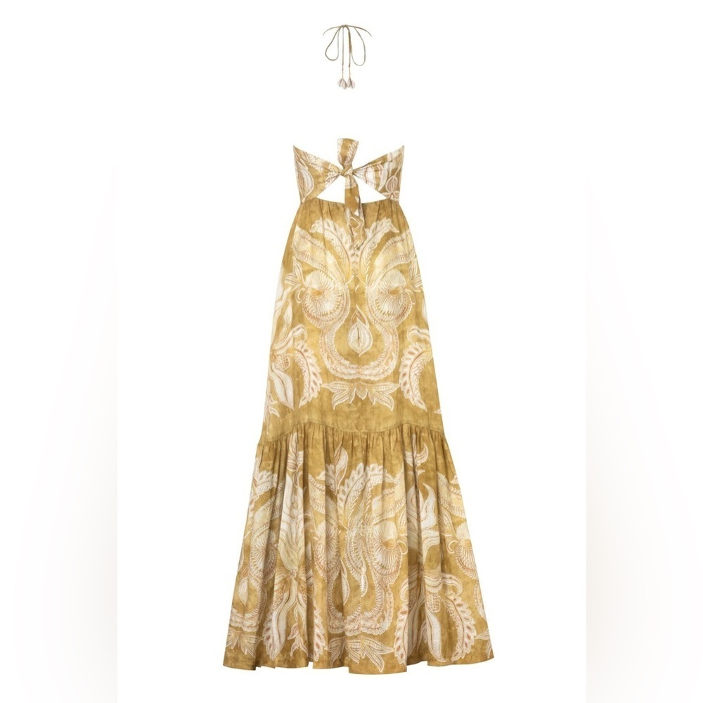 NWT BEATRIZ CAMACHO SoHo Halter Maxi Dress in Mustard Marmol size 8 - Picture 3 of 12